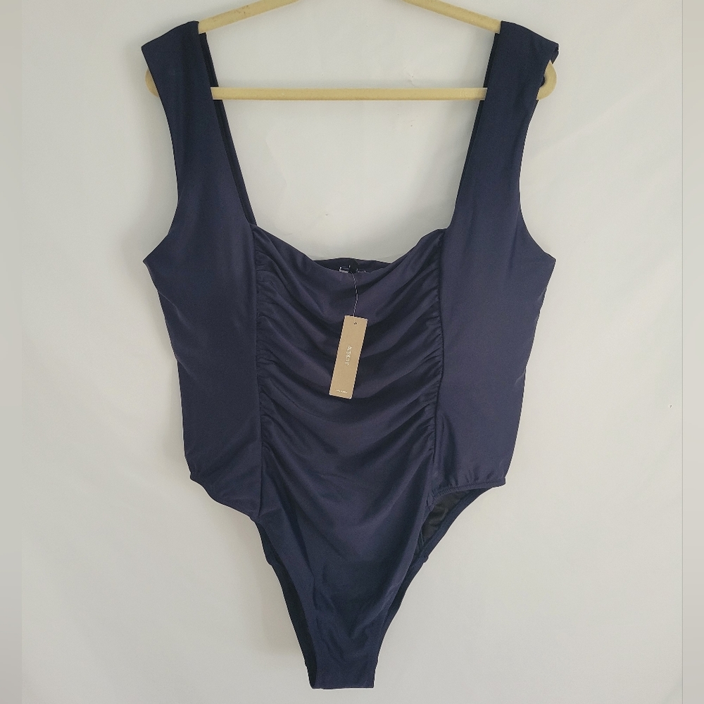 JCREW Size 22 Ruched Square Neck Navy Blue One-Piece Swim Suit NWT